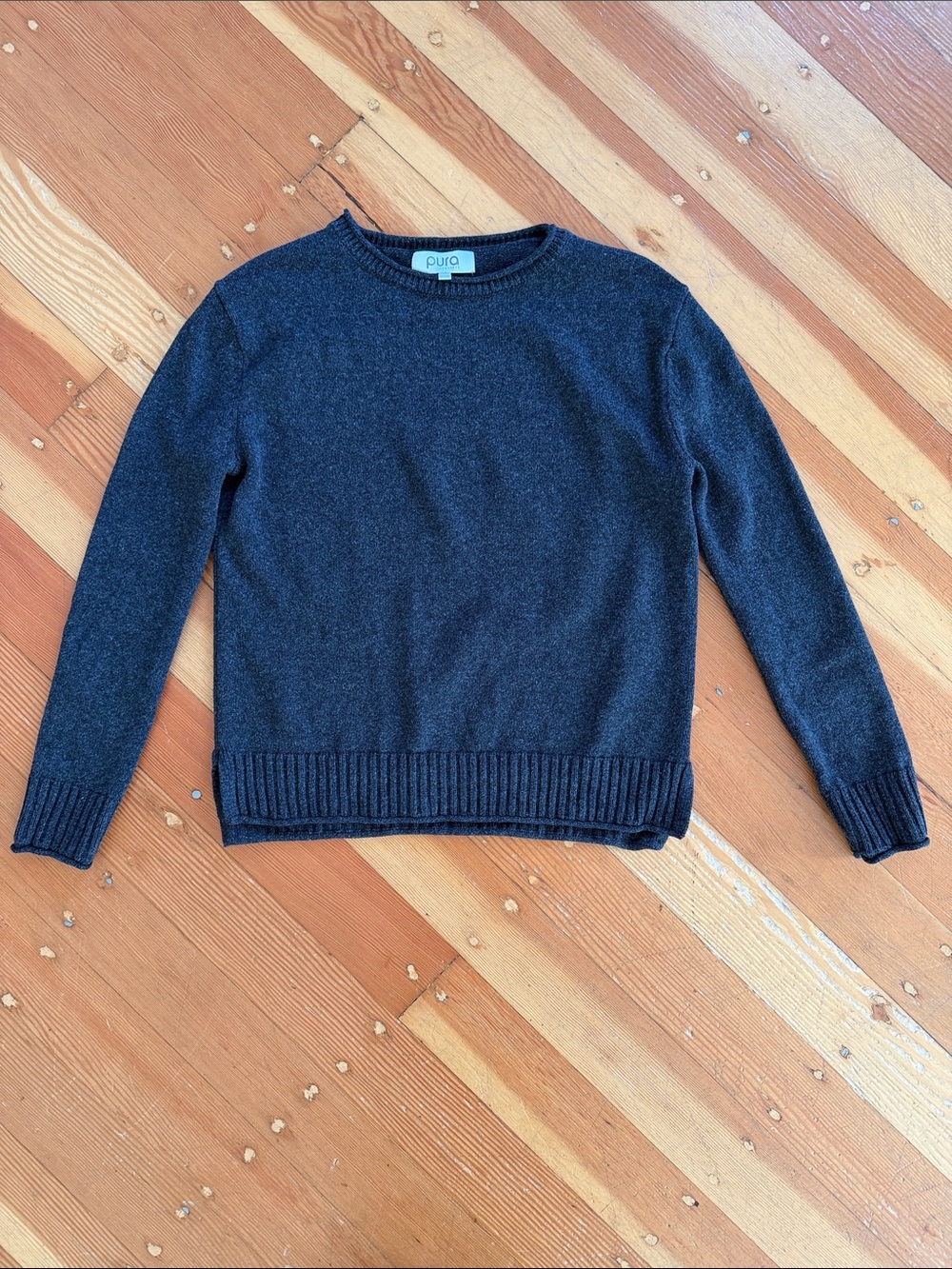 Pura Cashmere Everyday Cotton Crew Grey Pullover Sweater XXS